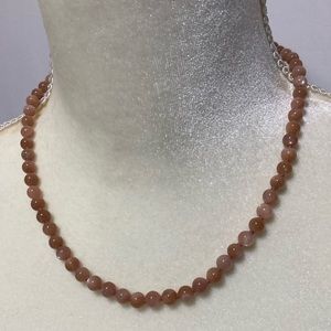 GEM TREASURES SALMON COLORED BEADED STERLING SILVER NECKLACE